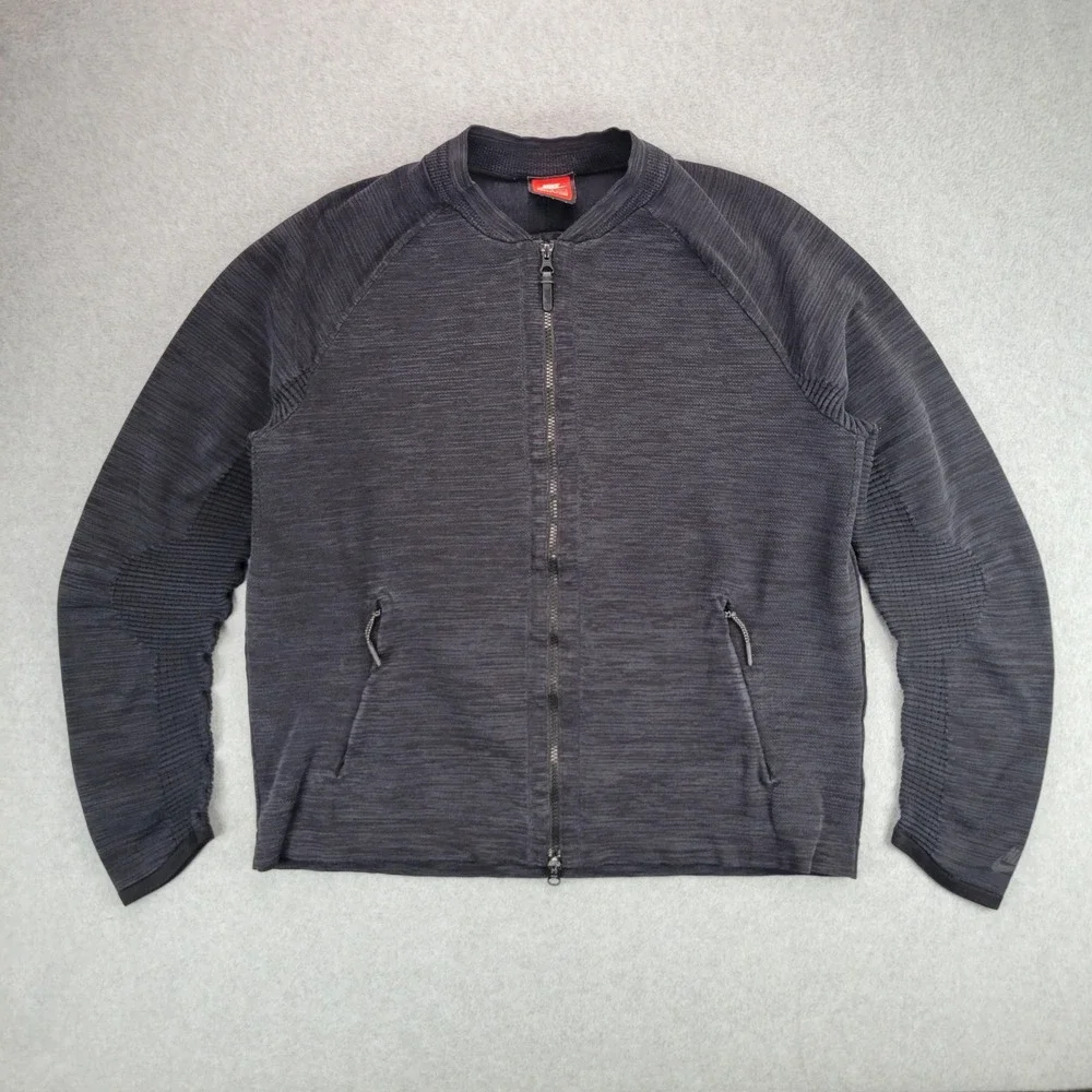 Nike Tech Knit Bomber Jacket Mens Large Black Full Zip 832178-010